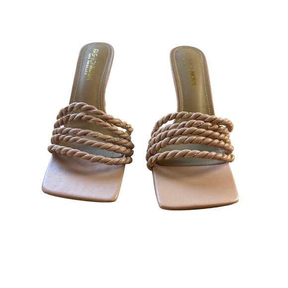 Fashion Nova 8.5 Braided Rope Strap 3" Heel Nude Heeled Sandals Square Toe - Picture 3 of 7
